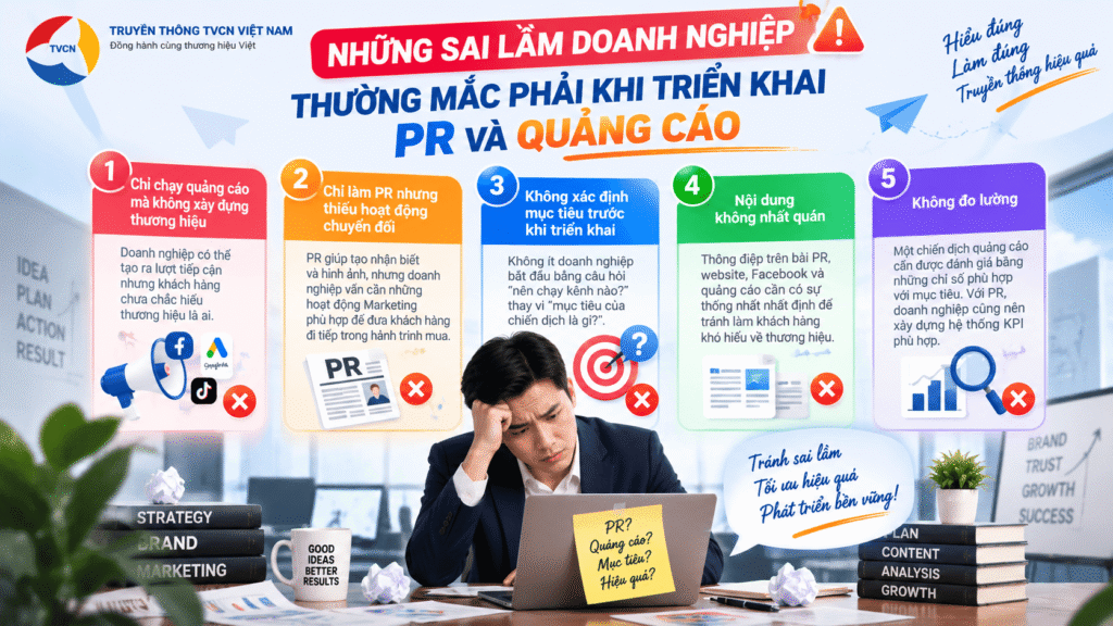PR và quảng cáo khác nhau như thế nào? Đâu là giải pháp phù hợp cho doanh nghiệp 5 Những sai lầm doanh nghiệp thường mắc phải khi triển khai PR và quảng cáo