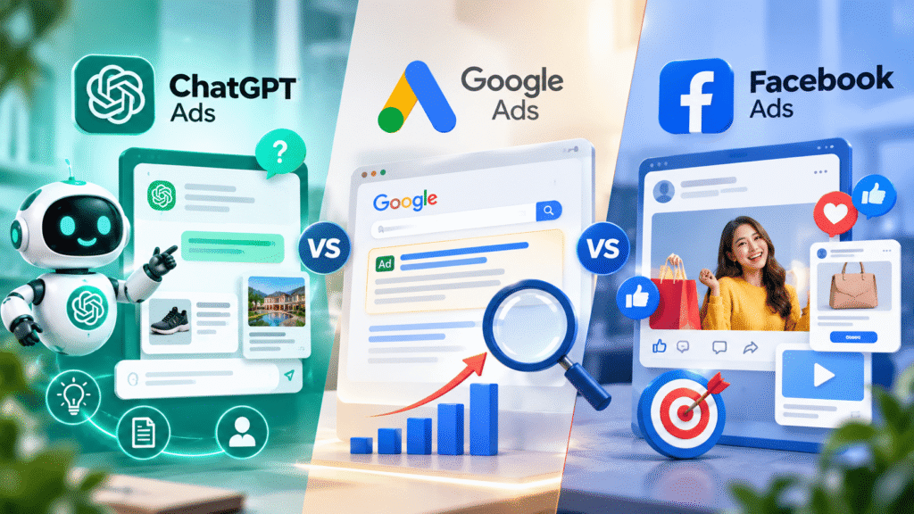 Chi Phí Quảng Cáo ChatGPT Bao Nhiêu? Bảng Giá Và Ngân Sách Chạy ChatGPT Ads 4 ChatGPT Ads khác gì Google Ads và Facebook Ads?