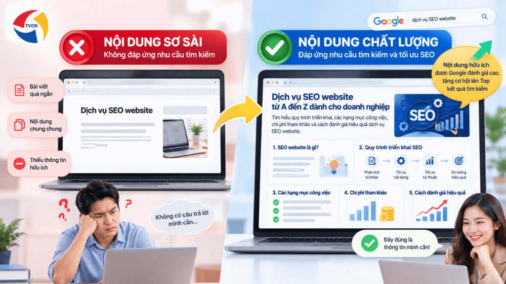 10 lỗi SEO khiến website khó lên Top Google và cách khắc phục 2 Nội dung website sơ sài, không đáp ứng nhu cầu tìm kiếm