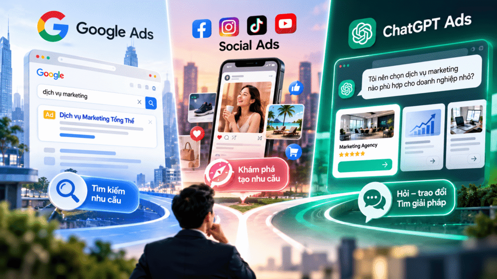 Quảng Cáo ChatGPT Là Gì? Cách ChatGPT Ads Hoạt Động Và Cơ Hội Cho Doanh Nghiệp 4 Quảng cáo ChatGPT khác gì Google Ads và quảng cáo mạng xã hội?
