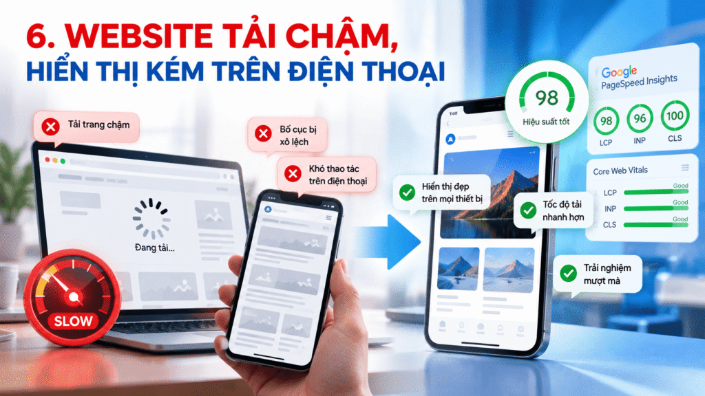 10 lỗi SEO khiến website khó lên Top Google và cách khắc phục 4 Website tải chậm, hiển thị kém trên điện thoại